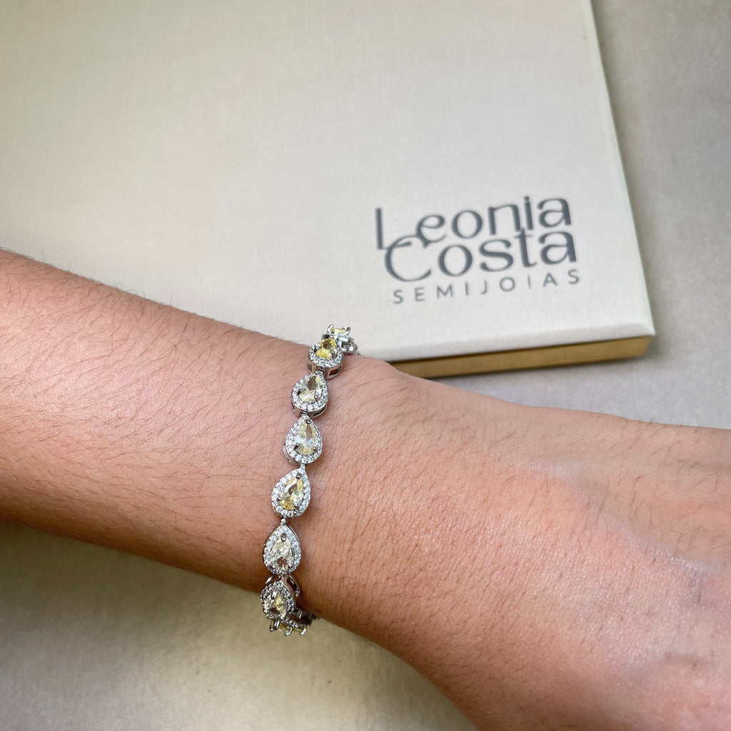 Pulseira Riviera Gotas Yellow Fancy - Banhado a Ródio Branco