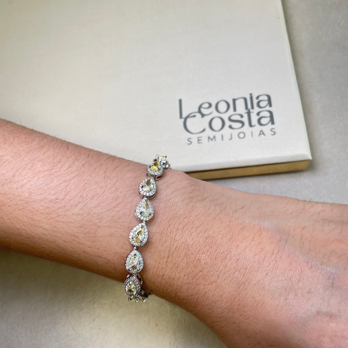 Pulseira Riviera Gotas Yellow Fancy - Banhado a Ródio Branco