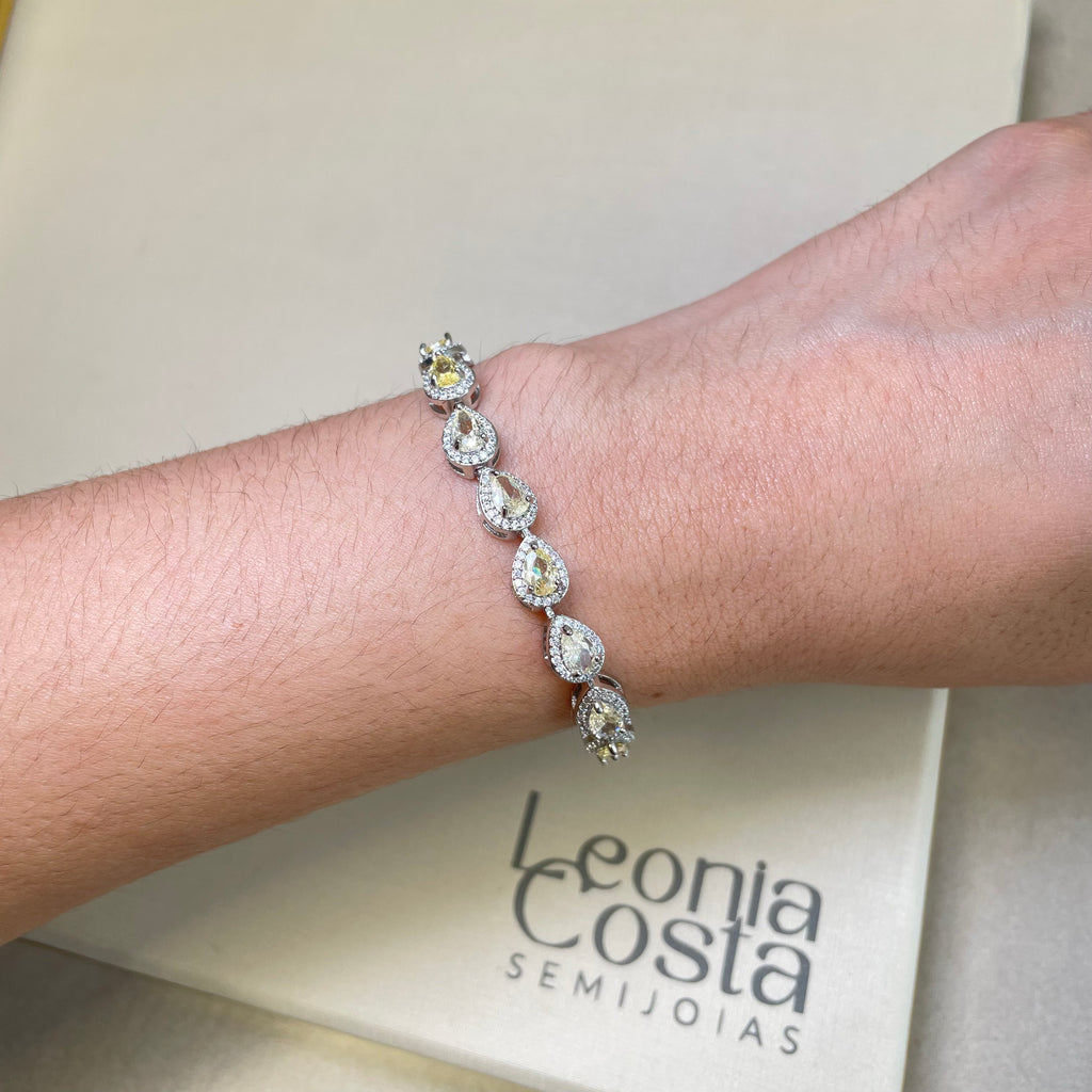 Pulseira Riviera Gotas Yellow Fancy - Banhado a Ródio Branco
