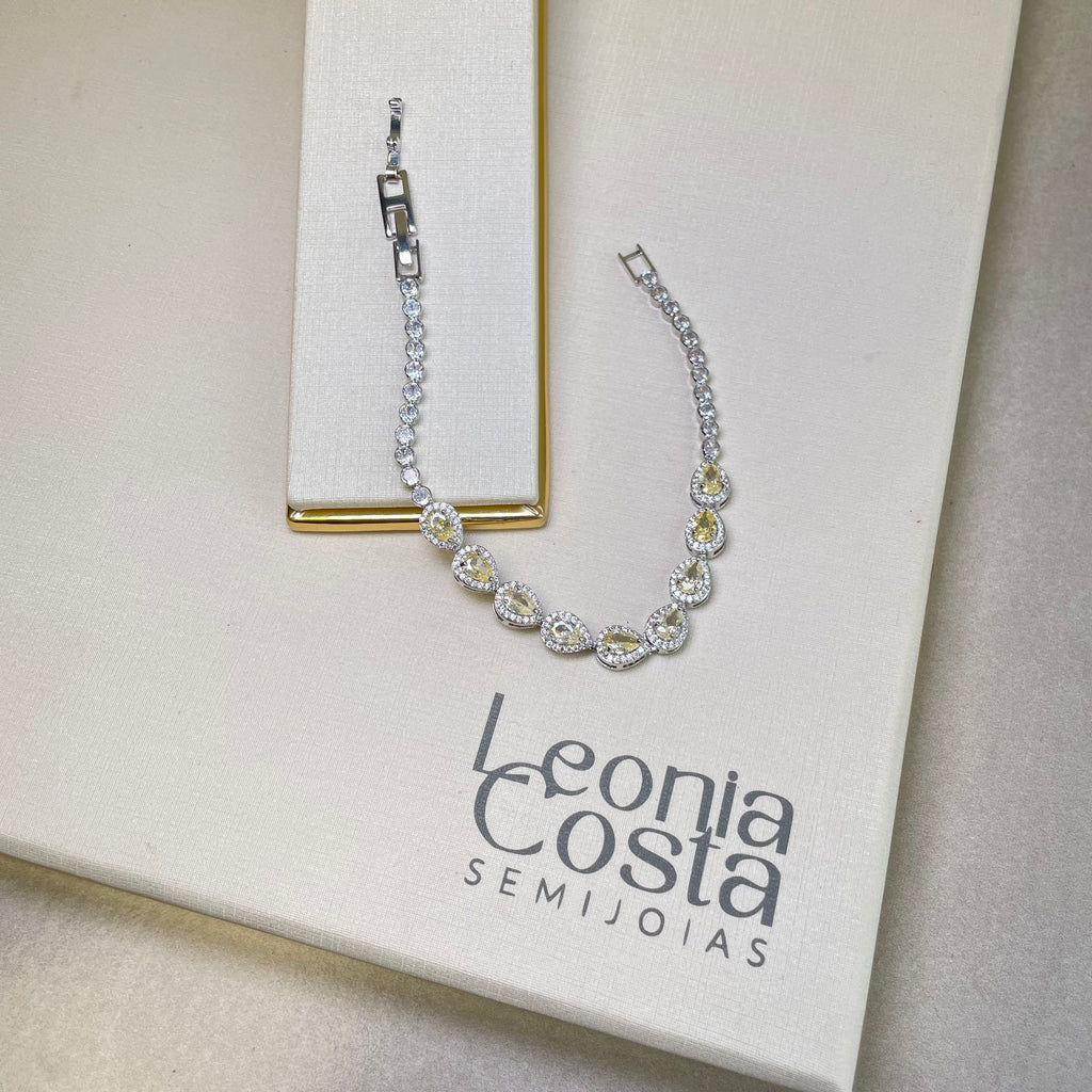 Pulseira Riviera Gotas Yellow Fancy - Banhado a Ródio Branco