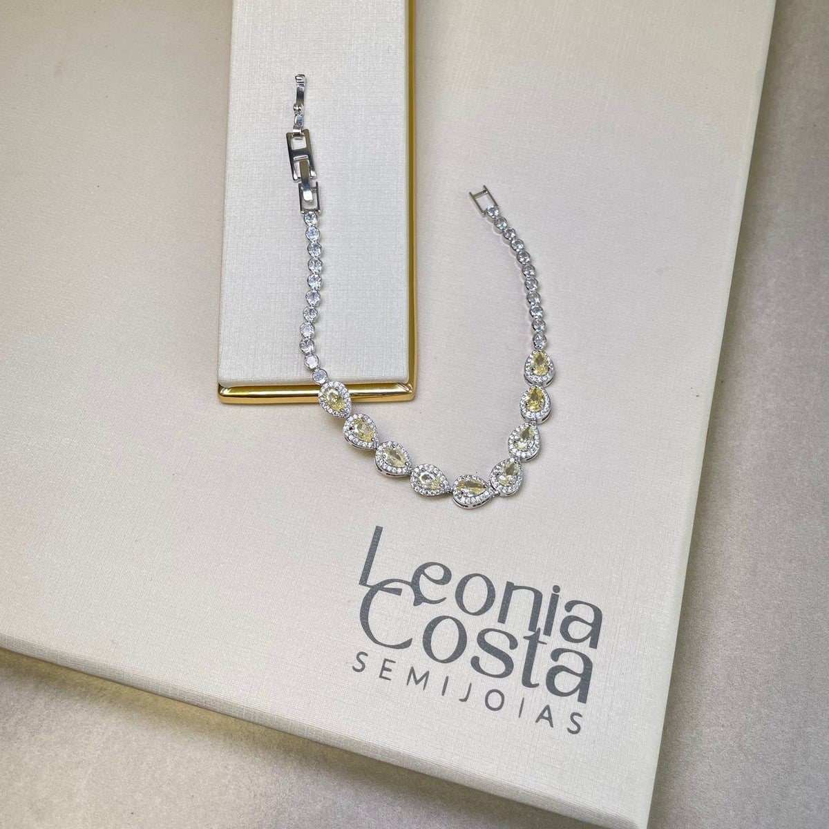 Pulseira Riviera Gotas Yellow Fancy - Banhado a Ródio Branco